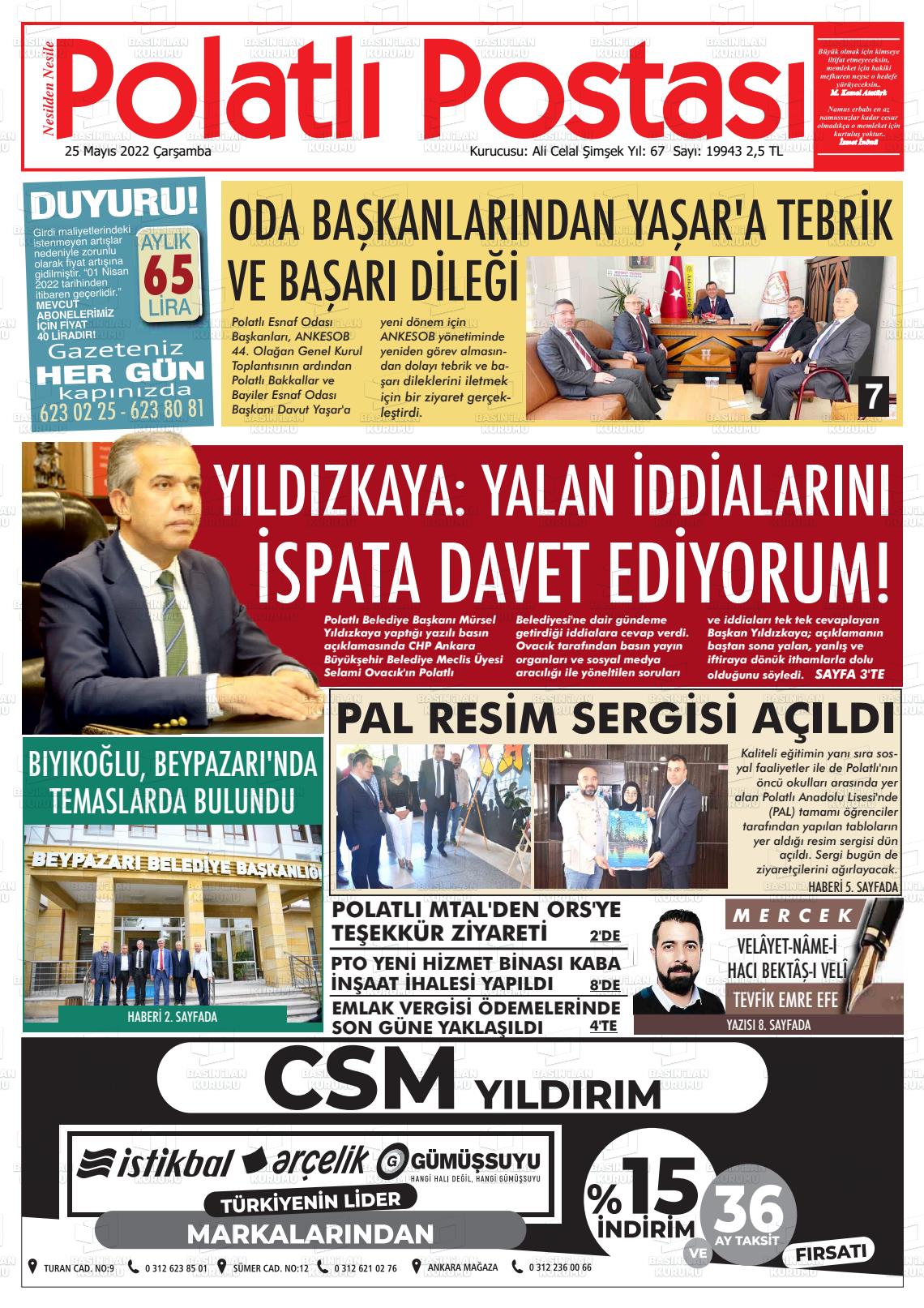 25 Mayıs 2022 Polatlı Postası Gazete Manşeti