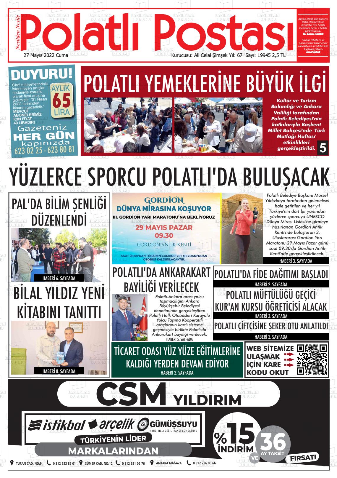 27 Mayıs 2022 Polatlı Postası Gazete Manşeti