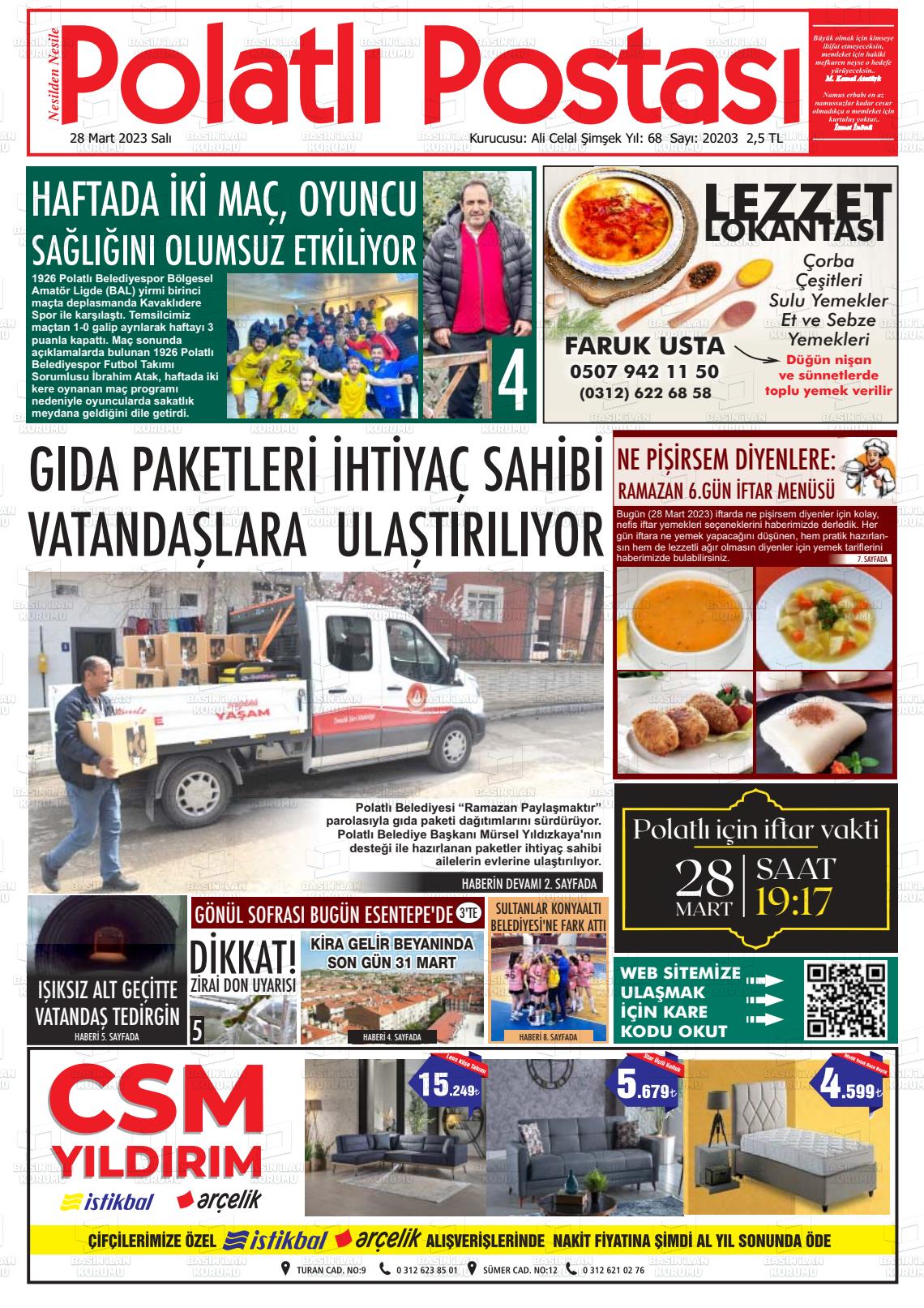 28 Mart 2023 Polatlı Postası Gazete Manşeti