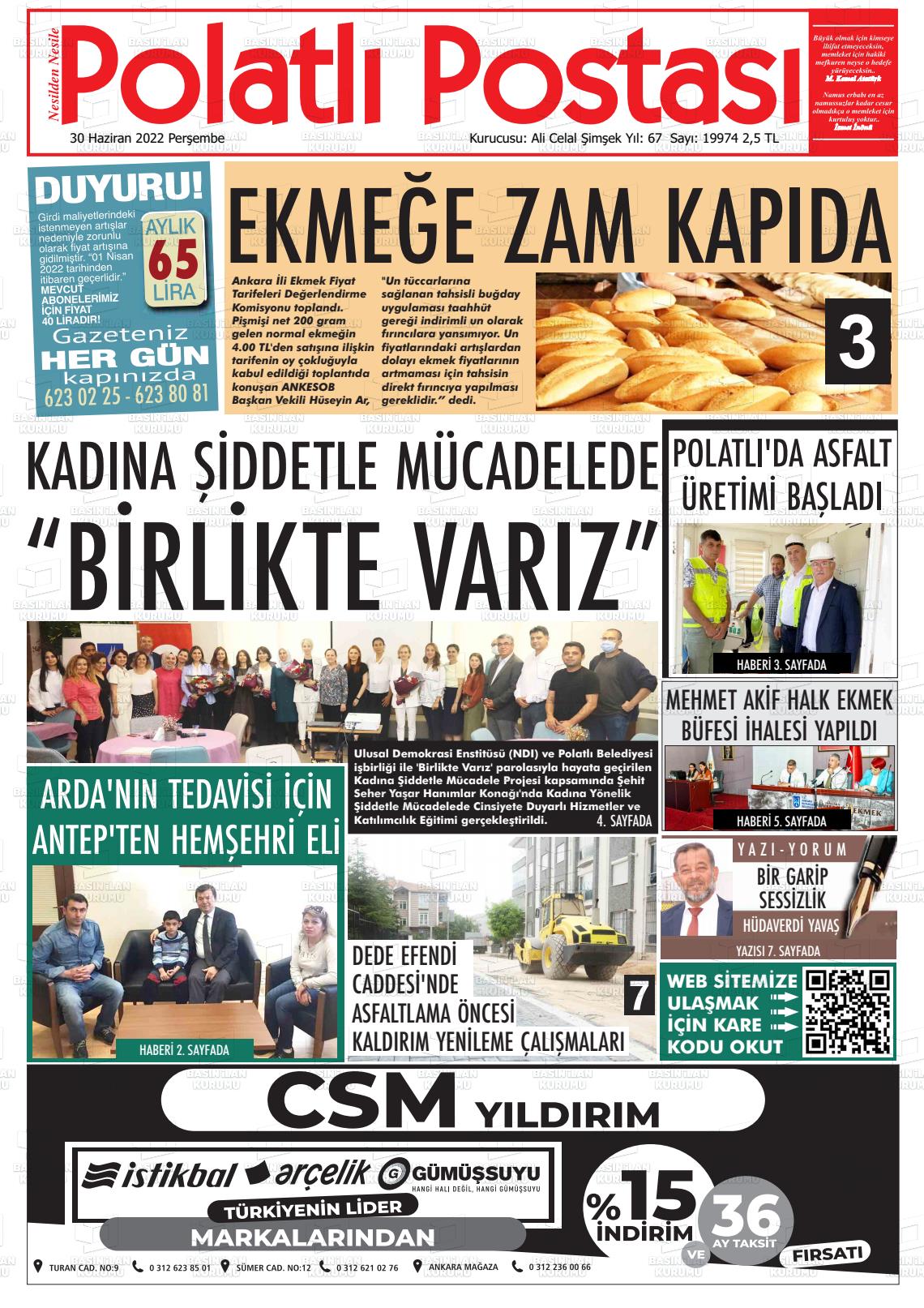 02 Temmuz 2022 Polatlı Postası Gazete Manşeti