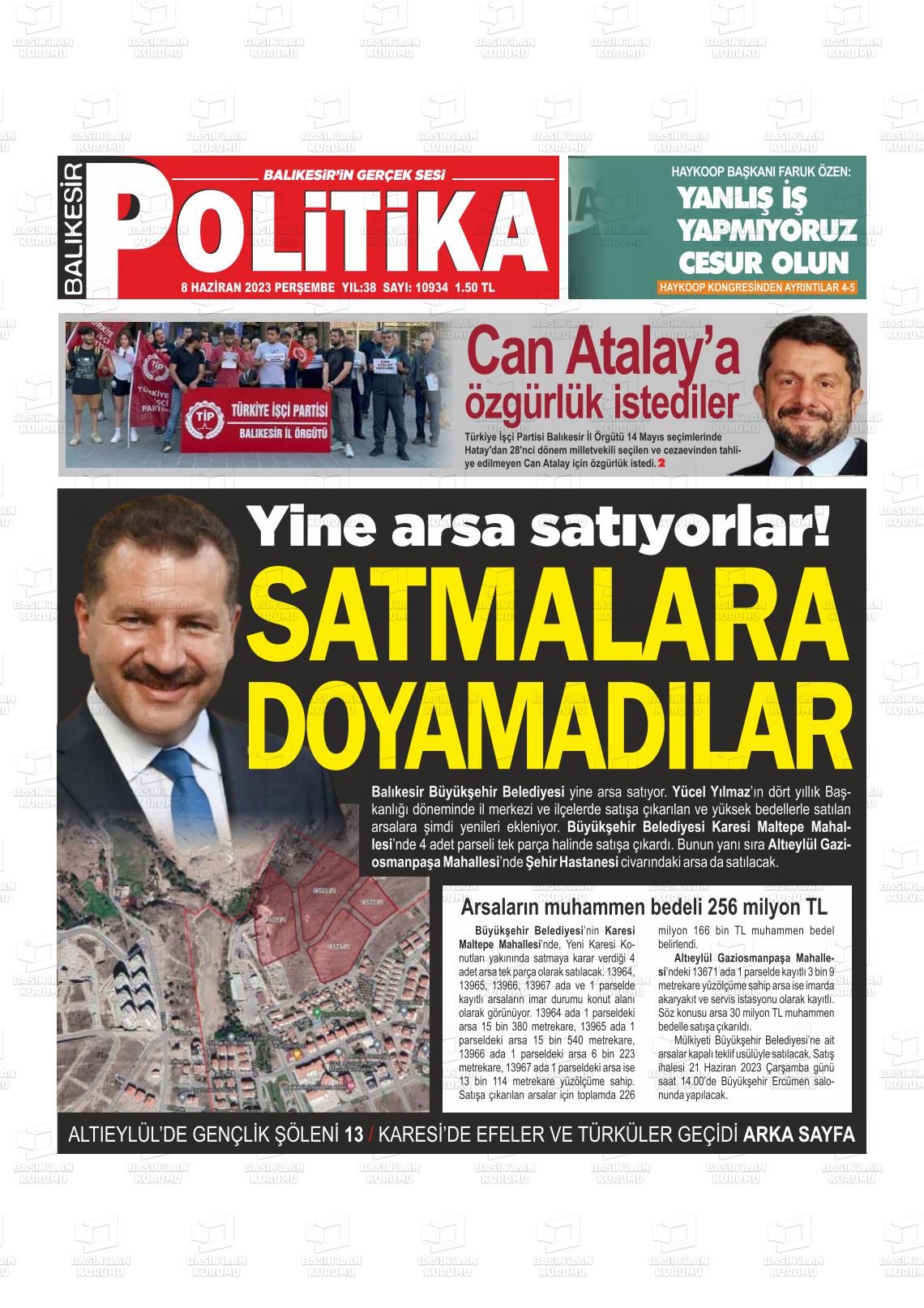 08 Haziran 2023 Balıkesir Politika Gazete Manşeti