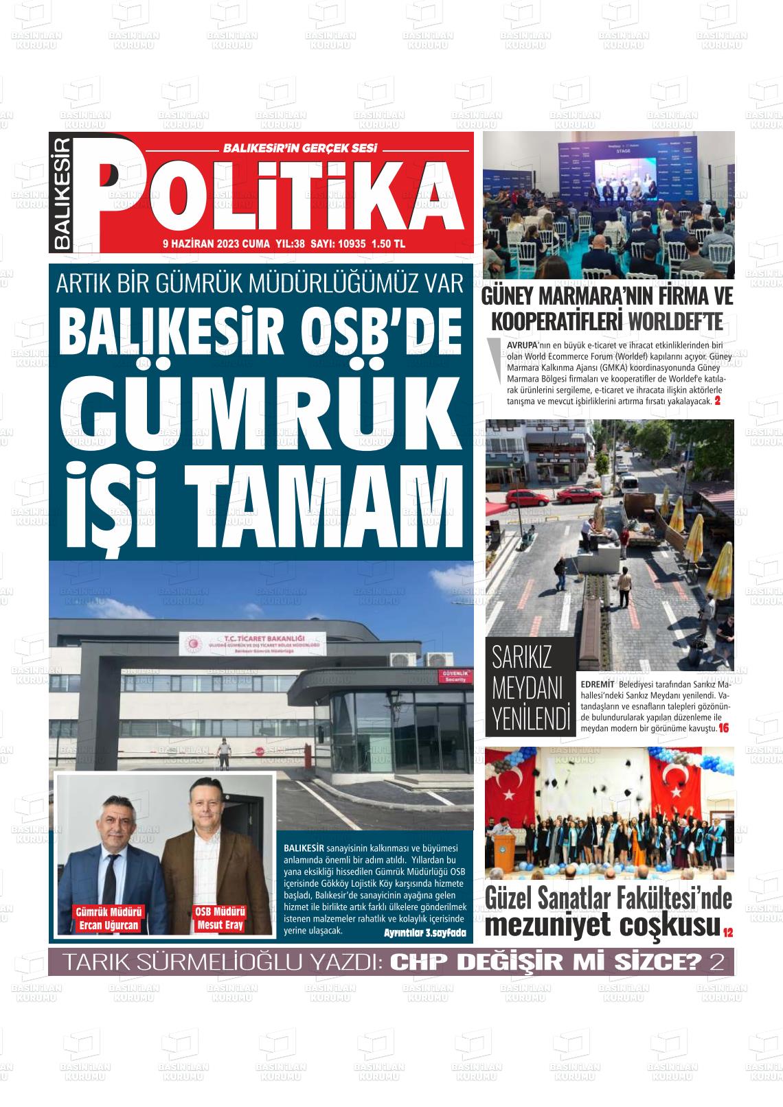 09 Haziran 2023 Balıkesir Politika Gazete Manşeti