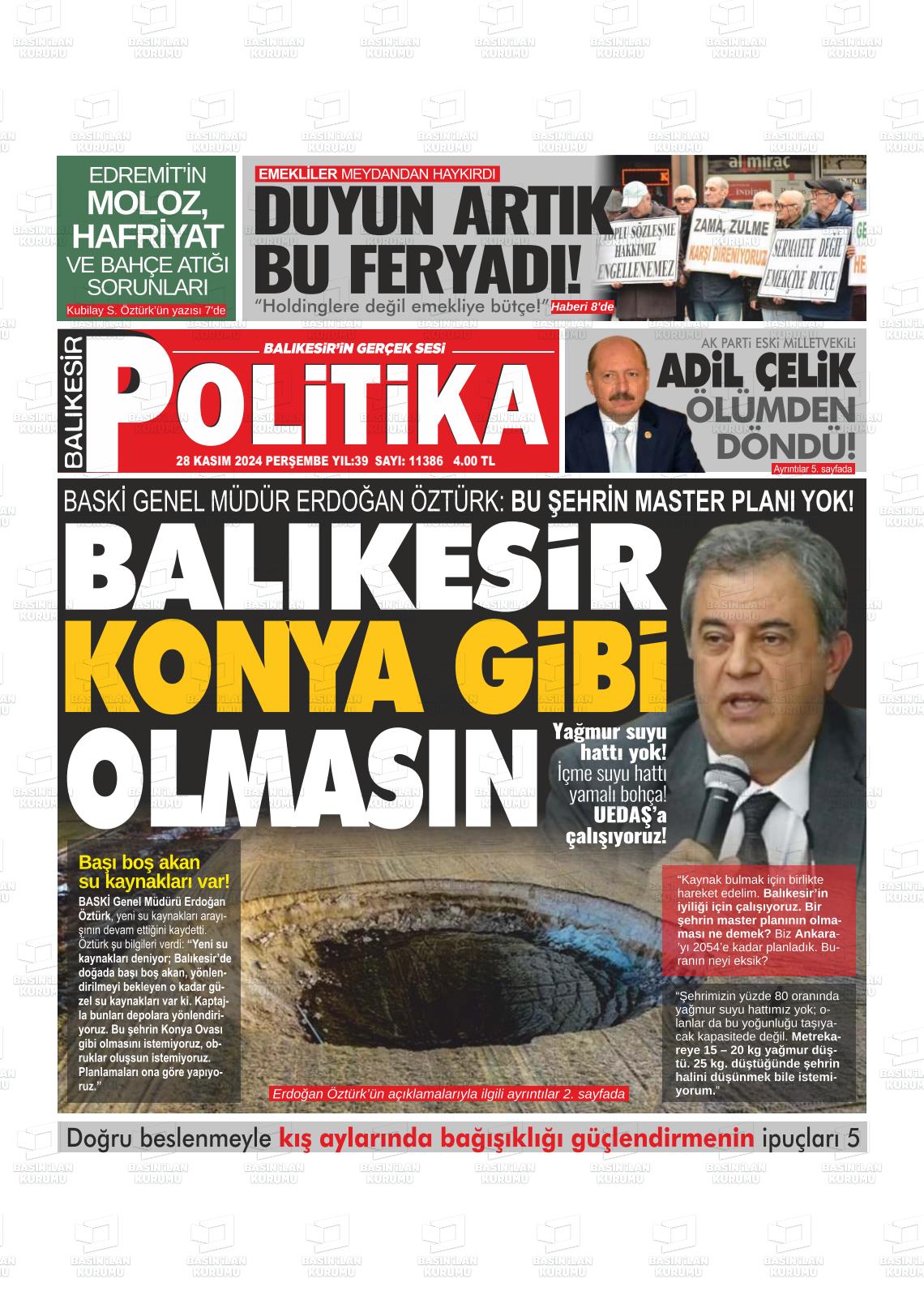 30 Kasım 2024 Balıkesir Politika Gazete Manşeti