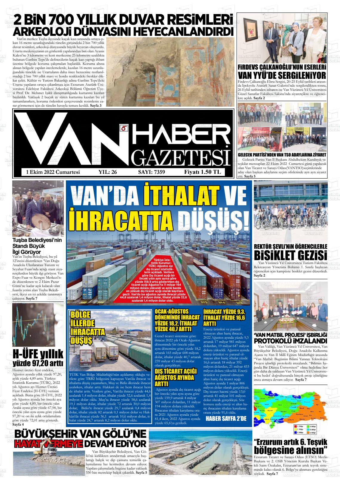 01 Ekim 2022 Van Prestij Gazete Manşeti