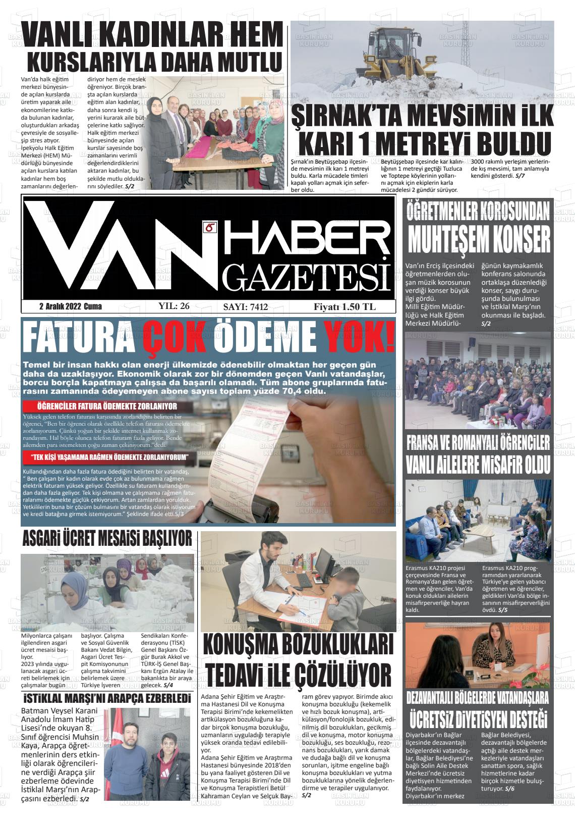 02 Aralık 2022 Van Prestij Gazete Manşeti