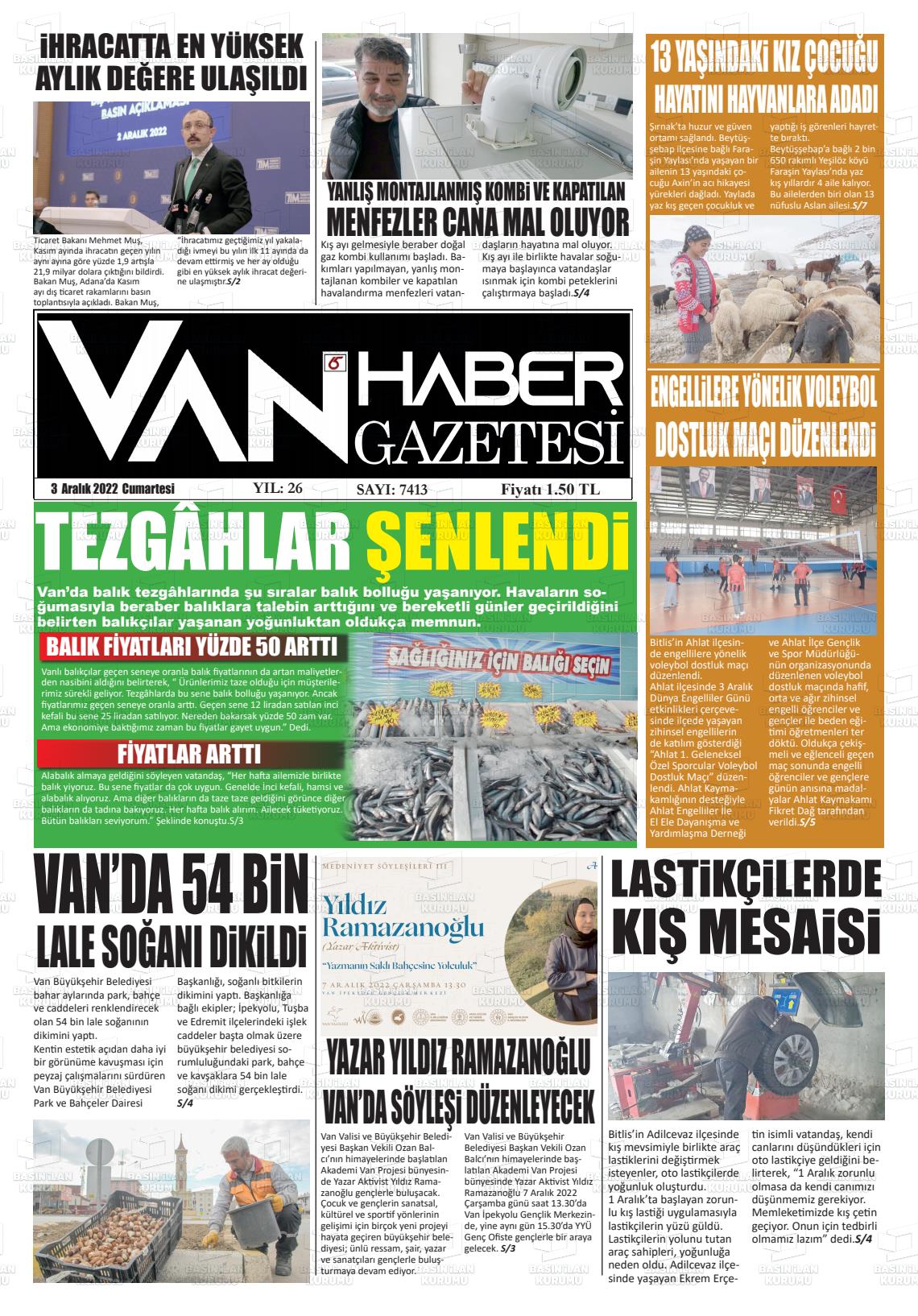 03 Aralık 2022 Van Prestij Gazete Manşeti