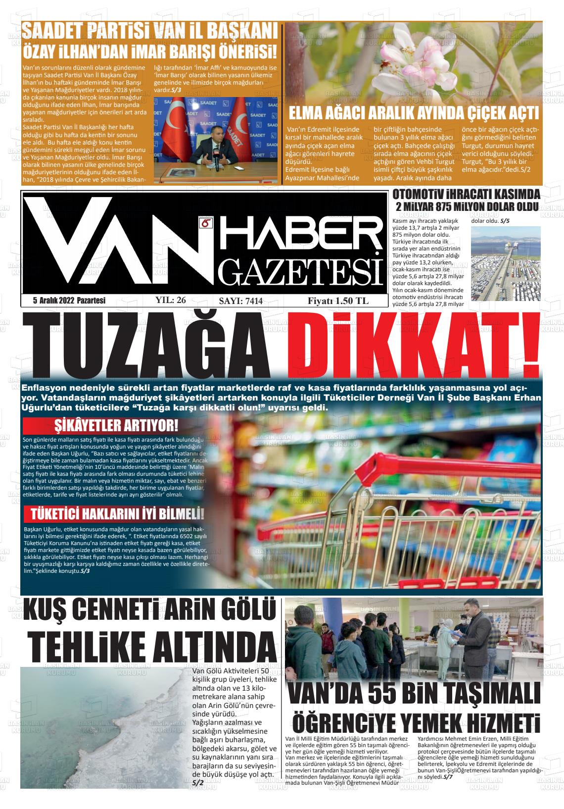 05 Aralık 2022 Van Prestij Gazete Manşeti