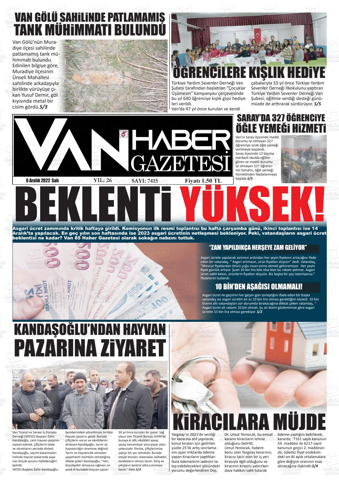 06 Aralık 2022 Van Prestij Gazete Manşeti