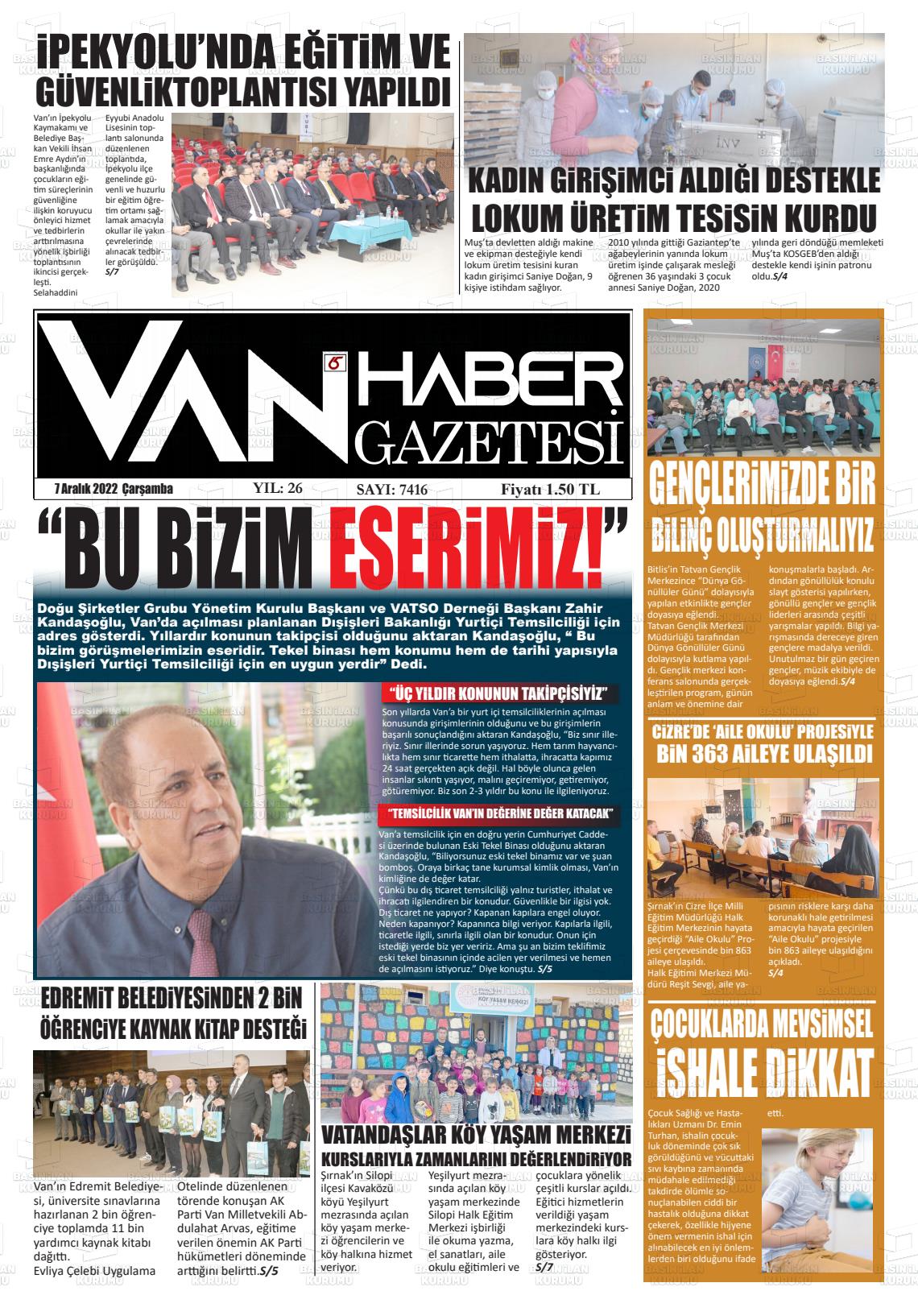 07 Aralık 2022 Van Prestij Gazete Manşeti