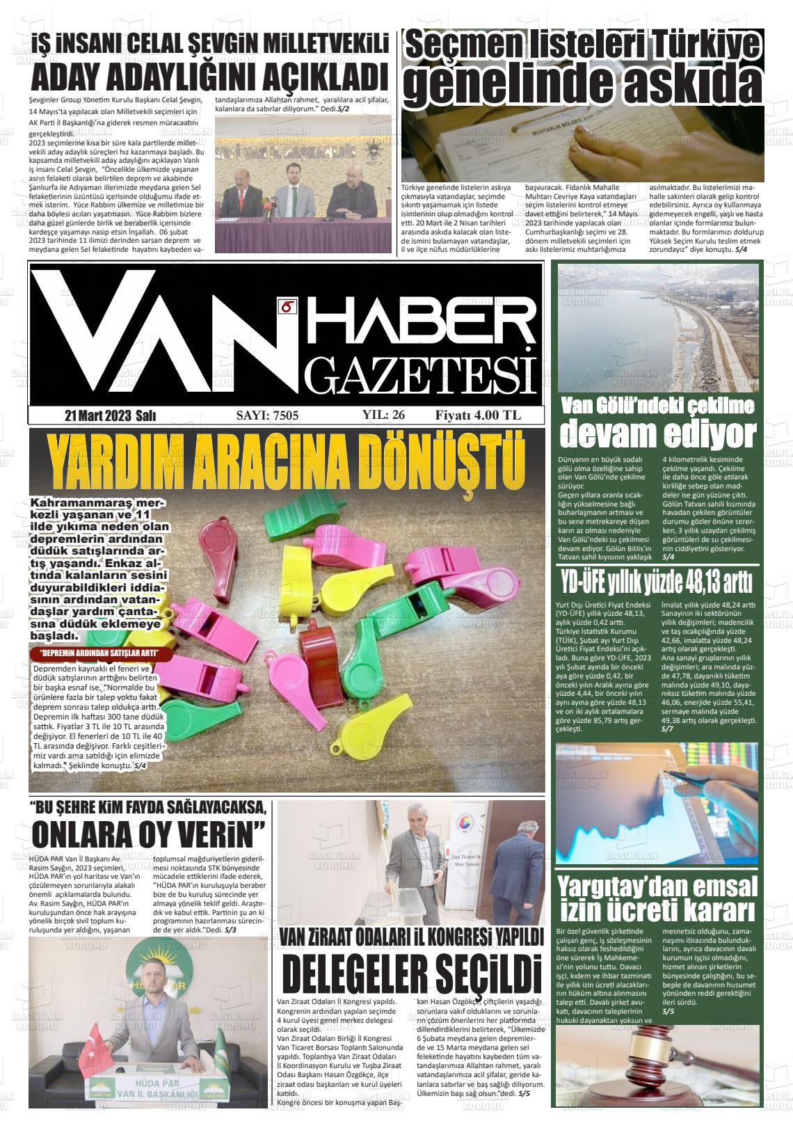 21 Mart 2023 Van Prestij Gazete Manşeti
