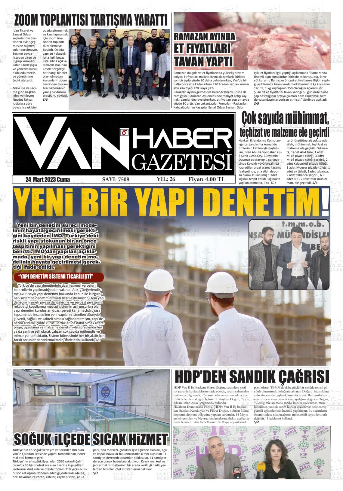 24 Mart 2023 Van Prestij Gazete Manşeti