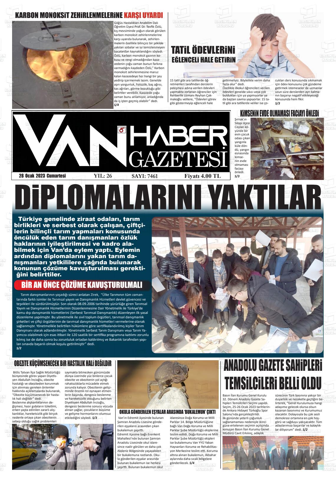 28 Ocak 2023 Van Prestij Gazete Manşeti