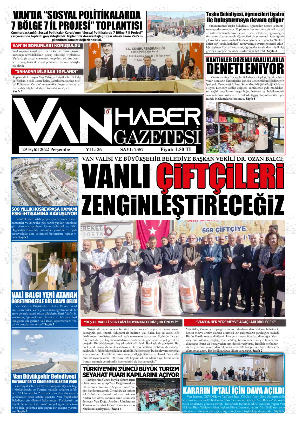 29 Eylül 2022 Van Prestij Gazete Manşeti
