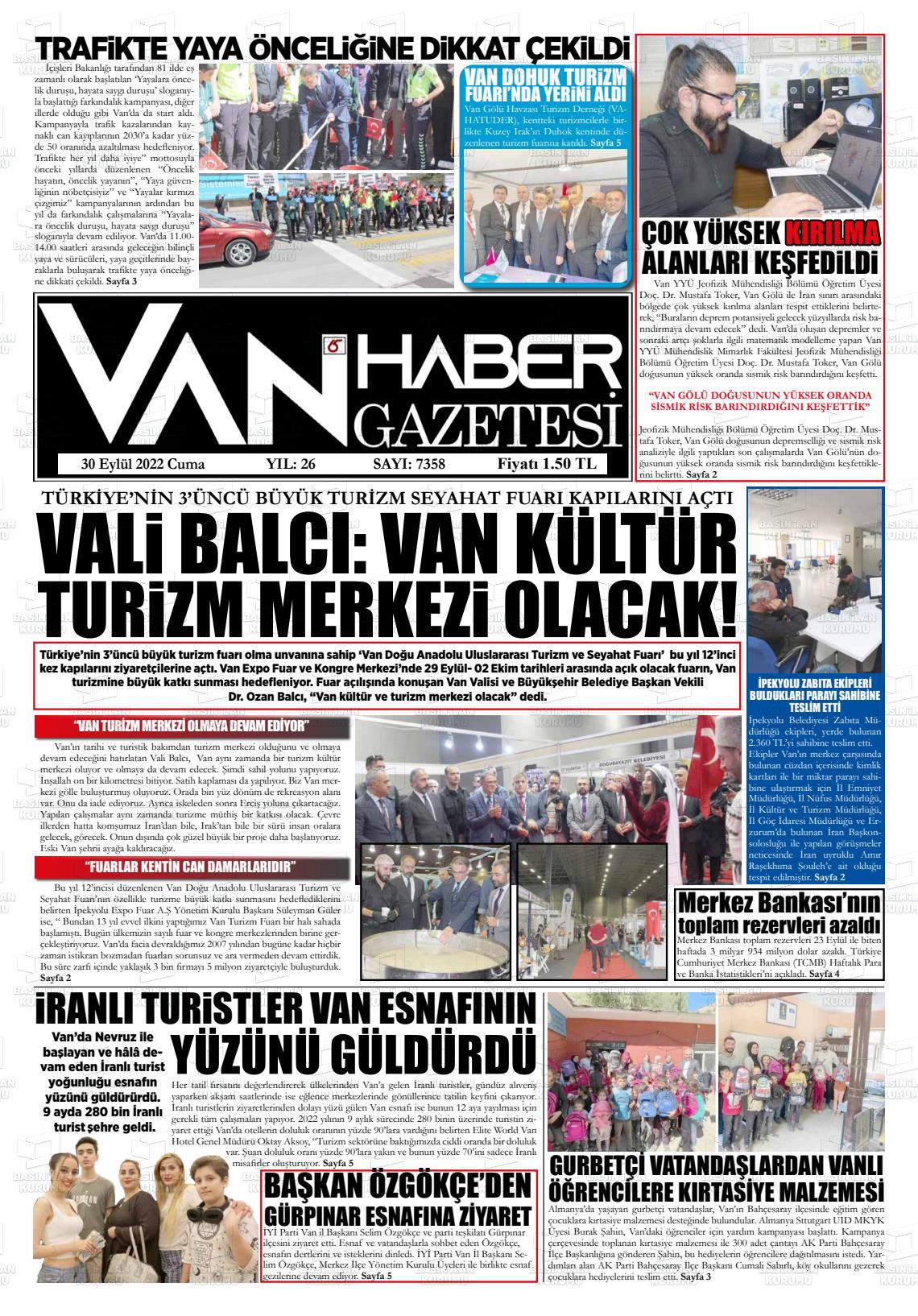30 Eylül 2022 Van Prestij Gazete Manşeti