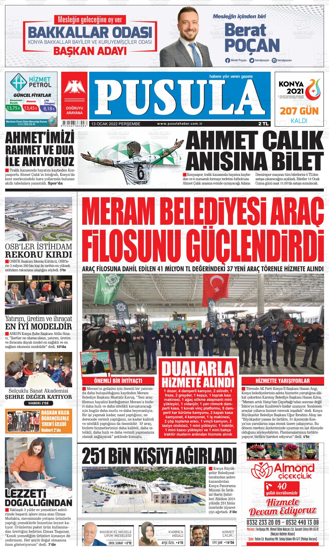13 Ocak 2022 Pusula Haber Gazete Manşeti