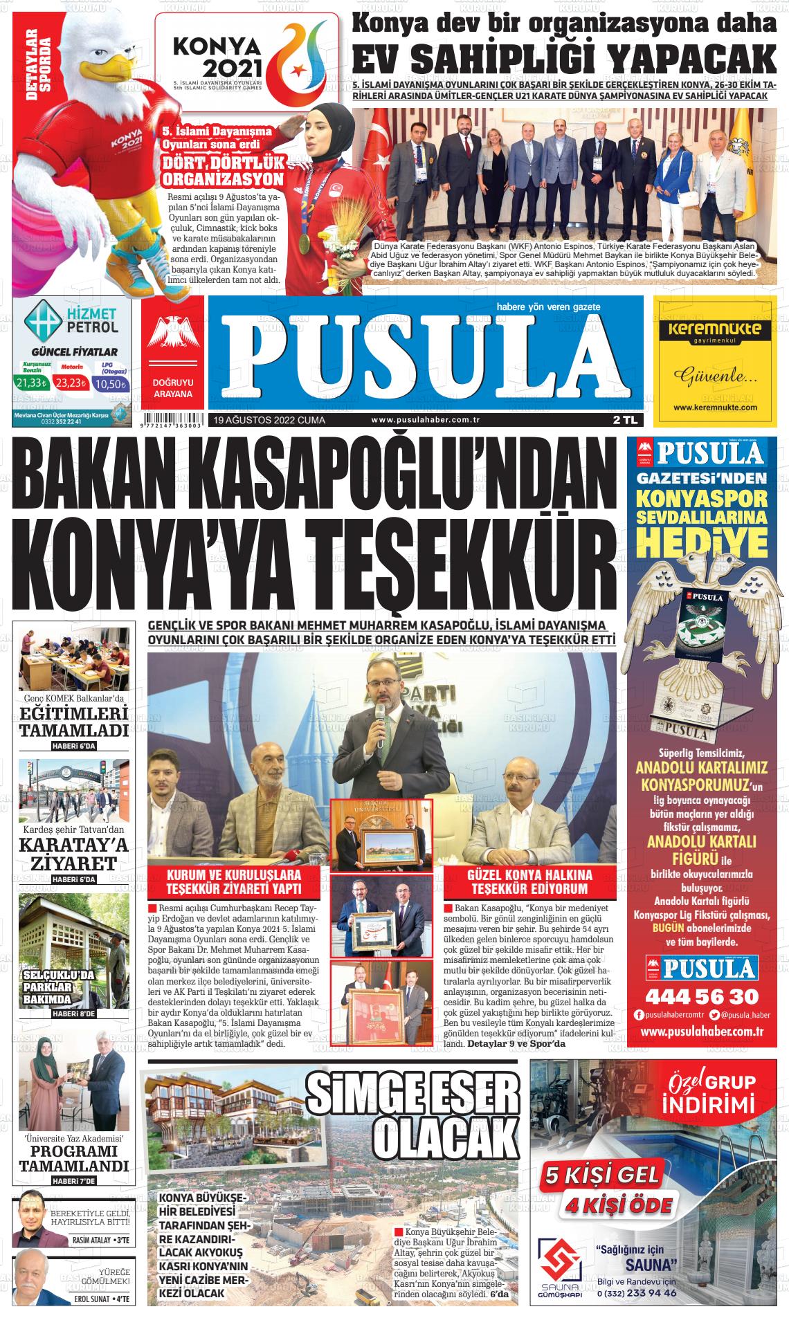 19 Ağustos 2022 Pusula Haber Gazete Manşeti