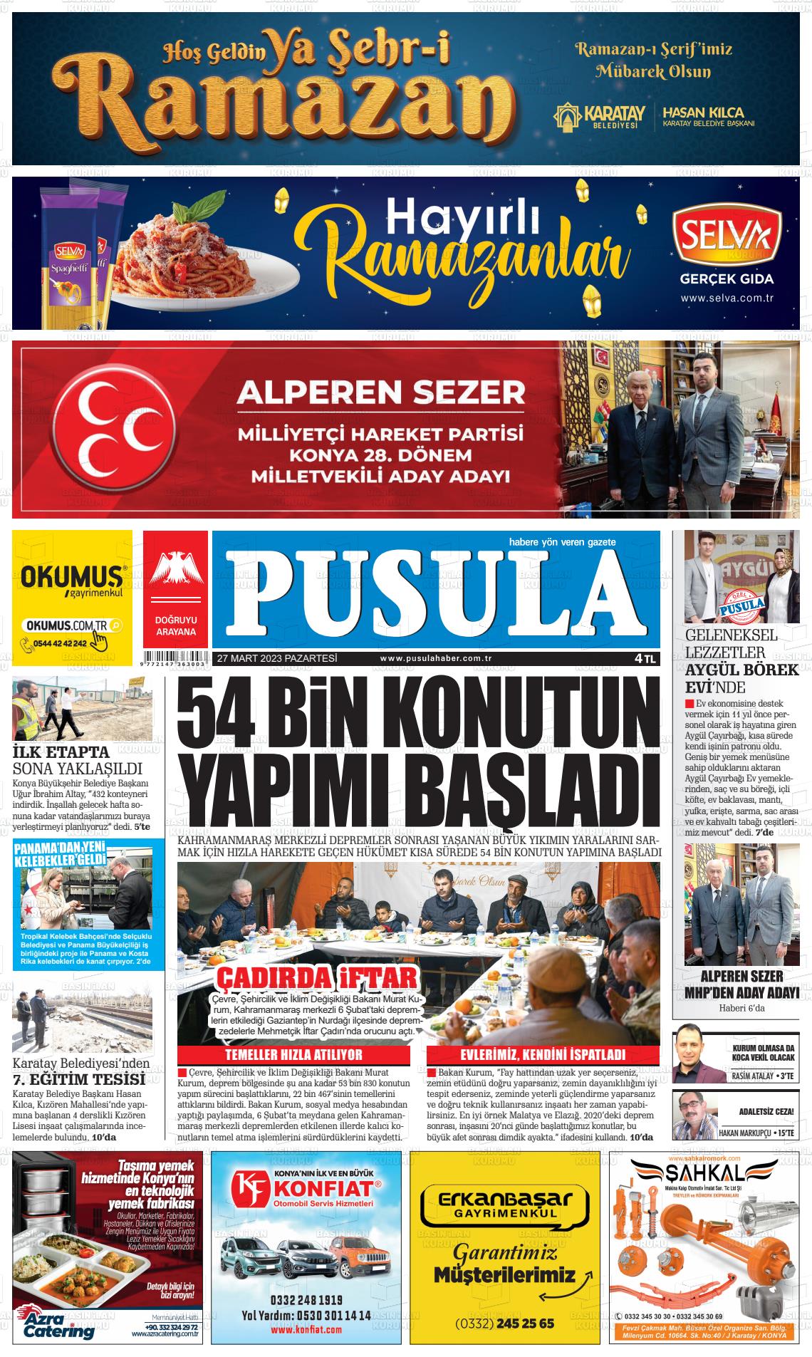 27 Mart 2023 Pusula Haber Gazete Manşeti