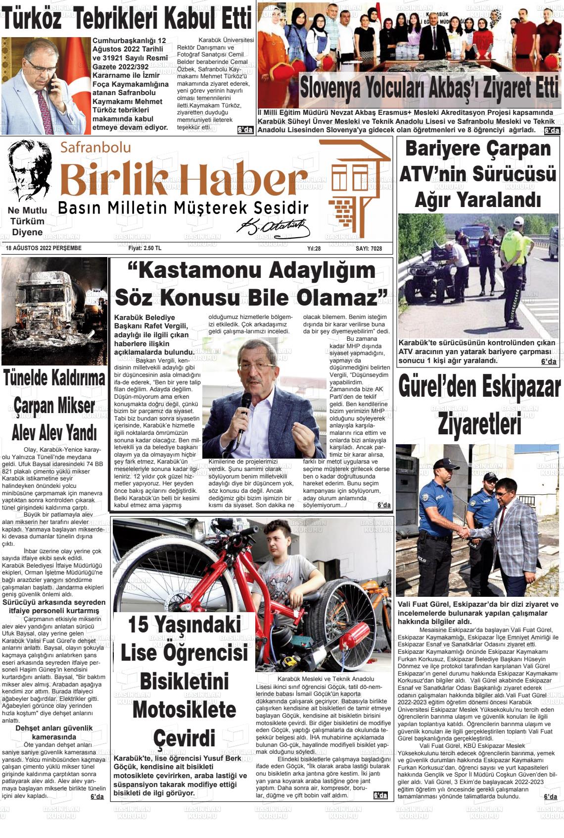 Safranboluda Sonsöz Gazete Manşeti