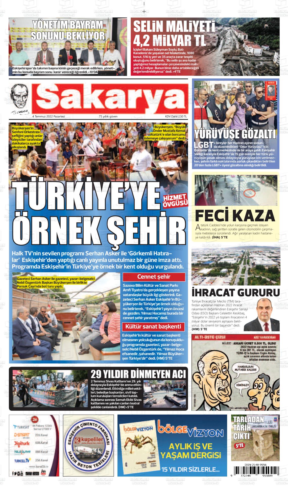 04 Temmuz 2022 Sakarya Gazete Manşeti