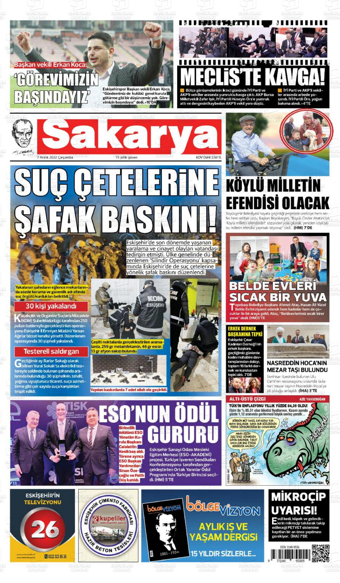 07 Aralık 2022 Sakarya Gazete Manşeti