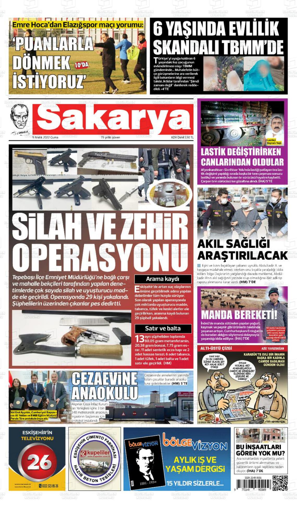 09 Aralık 2022 Sakarya Gazete Manşeti