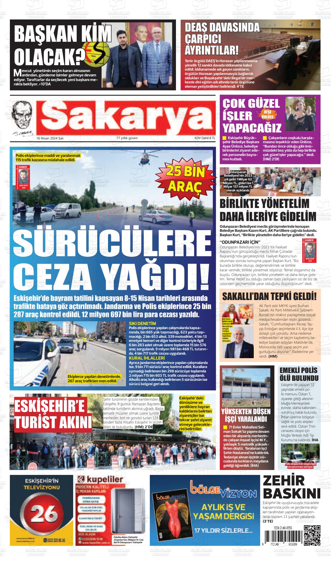 18 Nisan 2024 Sakarya Gazete Manşeti