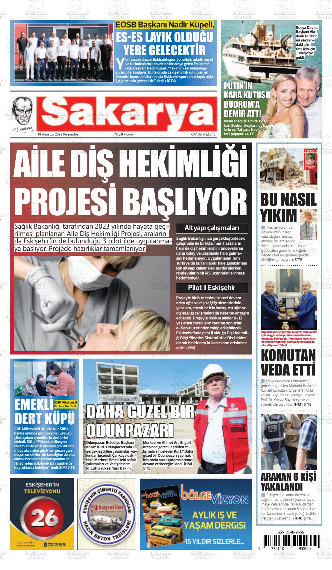 18 Ağustos 2022 Sakarya Gazete Manşeti