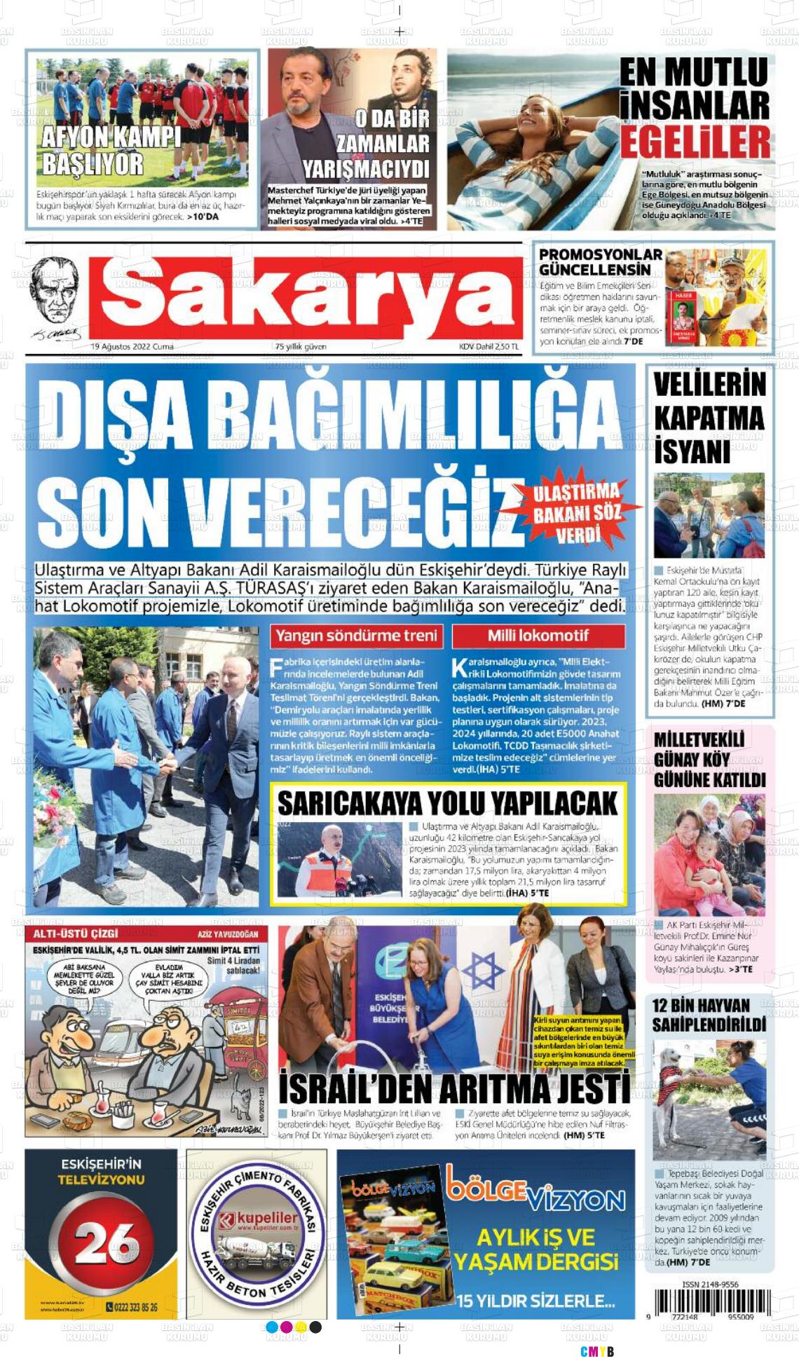 19 Ağustos 2022 Sakarya Gazete Manşeti