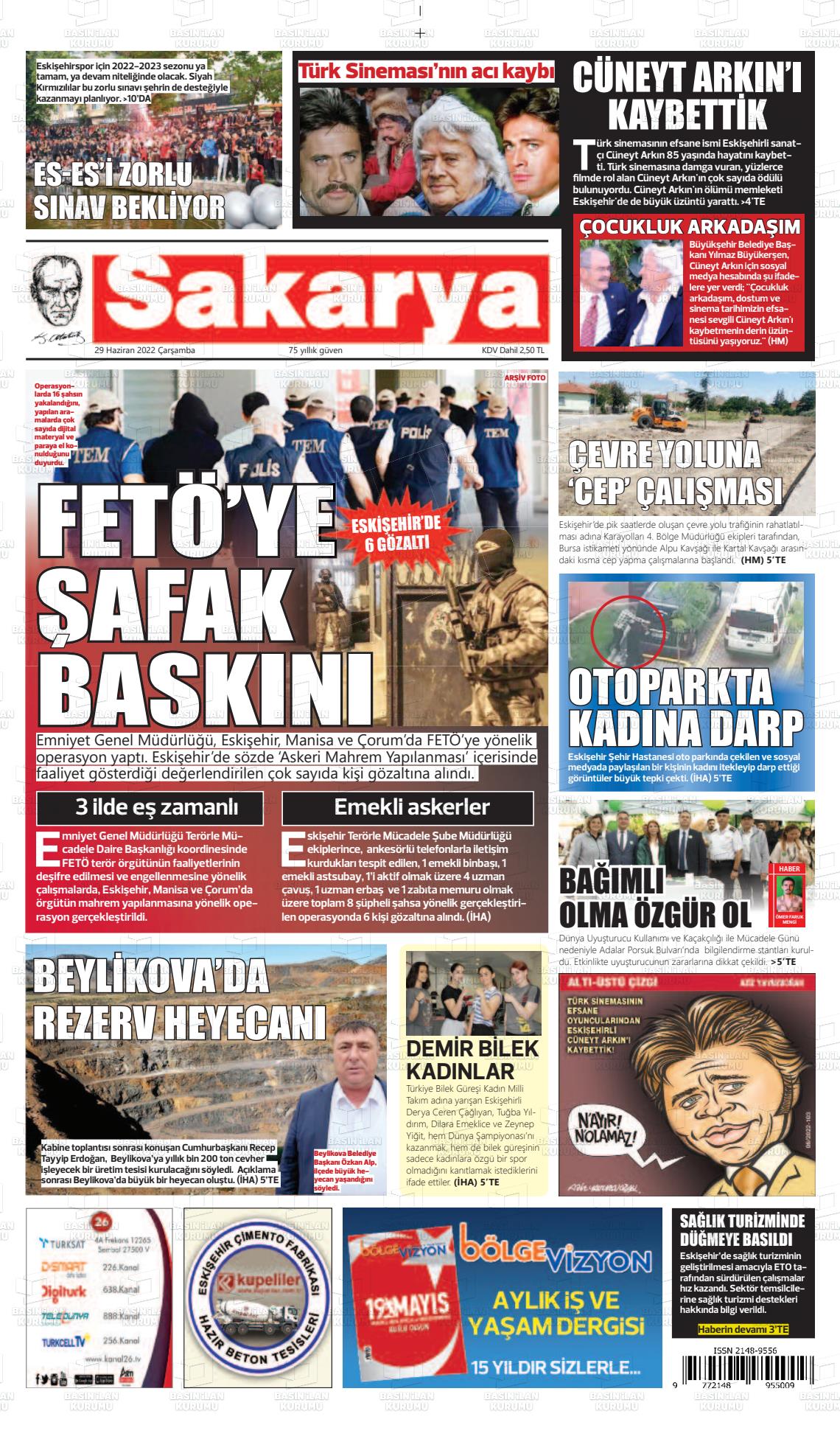 29 Haziran 2022 Sakarya Gazete Manşeti