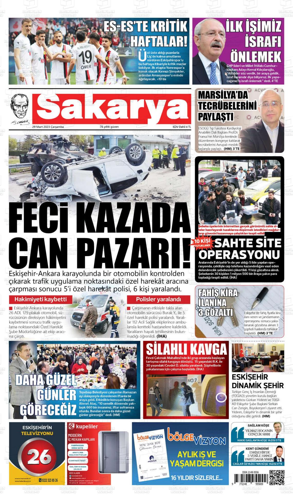 29 Mart 2023 Sakarya Gazete Manşeti