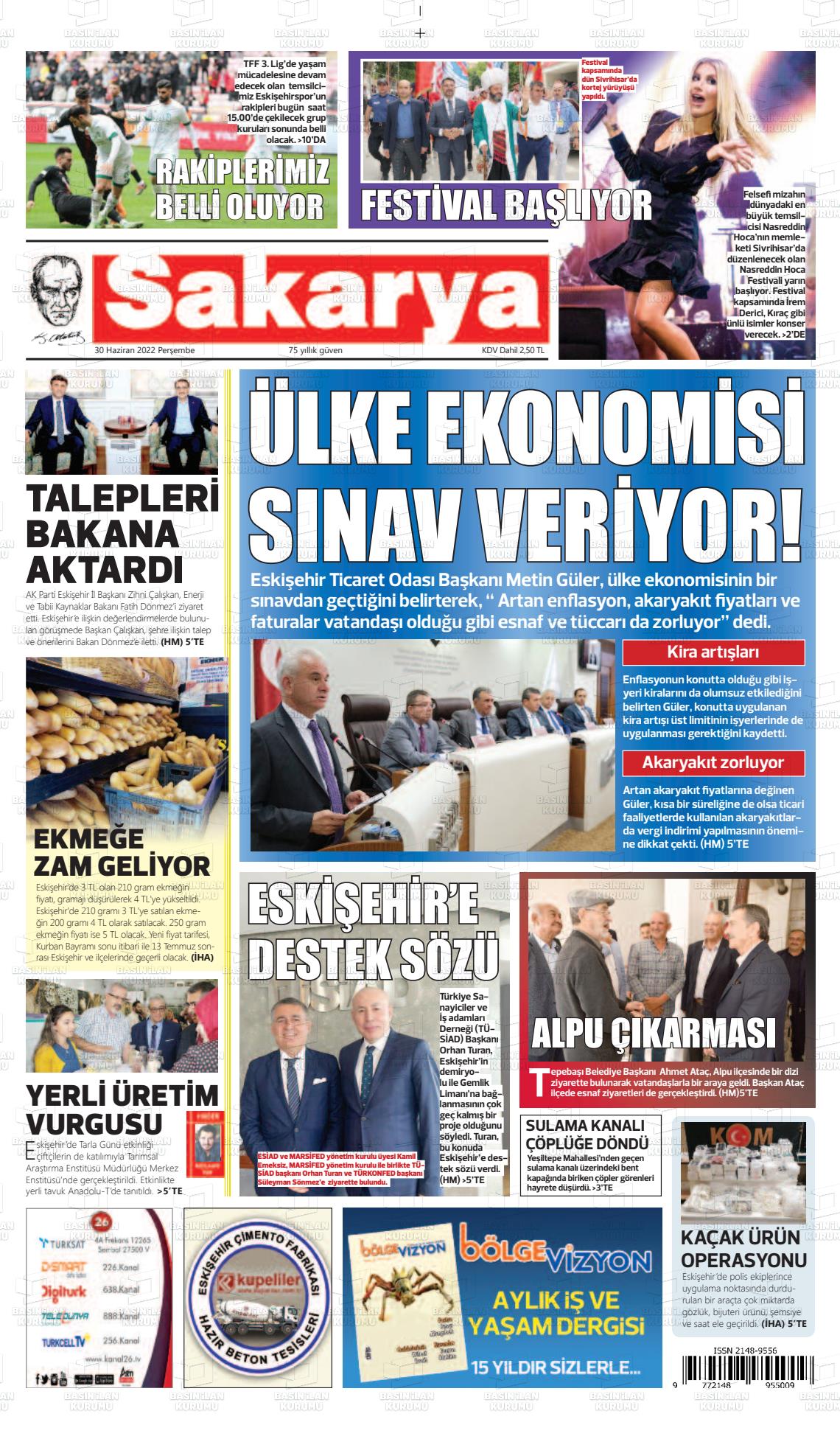 01 Temmuz 2022 Sakarya Gazete Manşeti