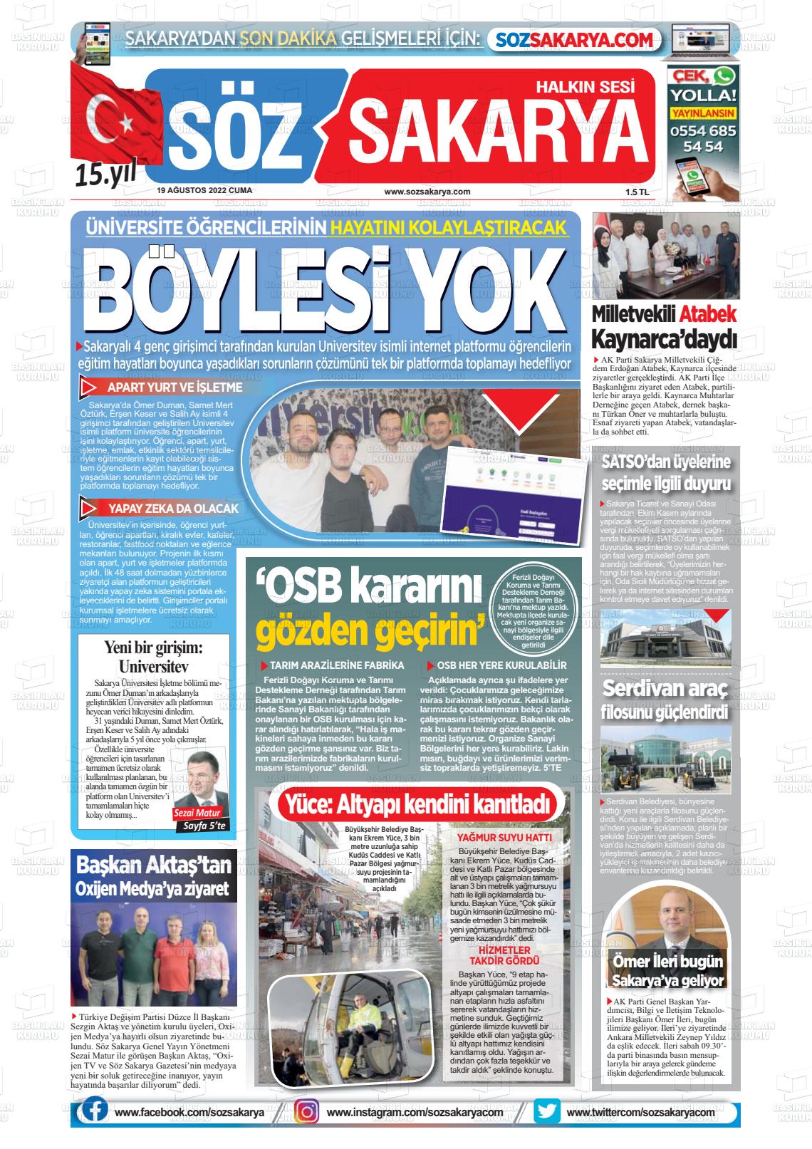 Sakarya Halk Gazete Manşeti