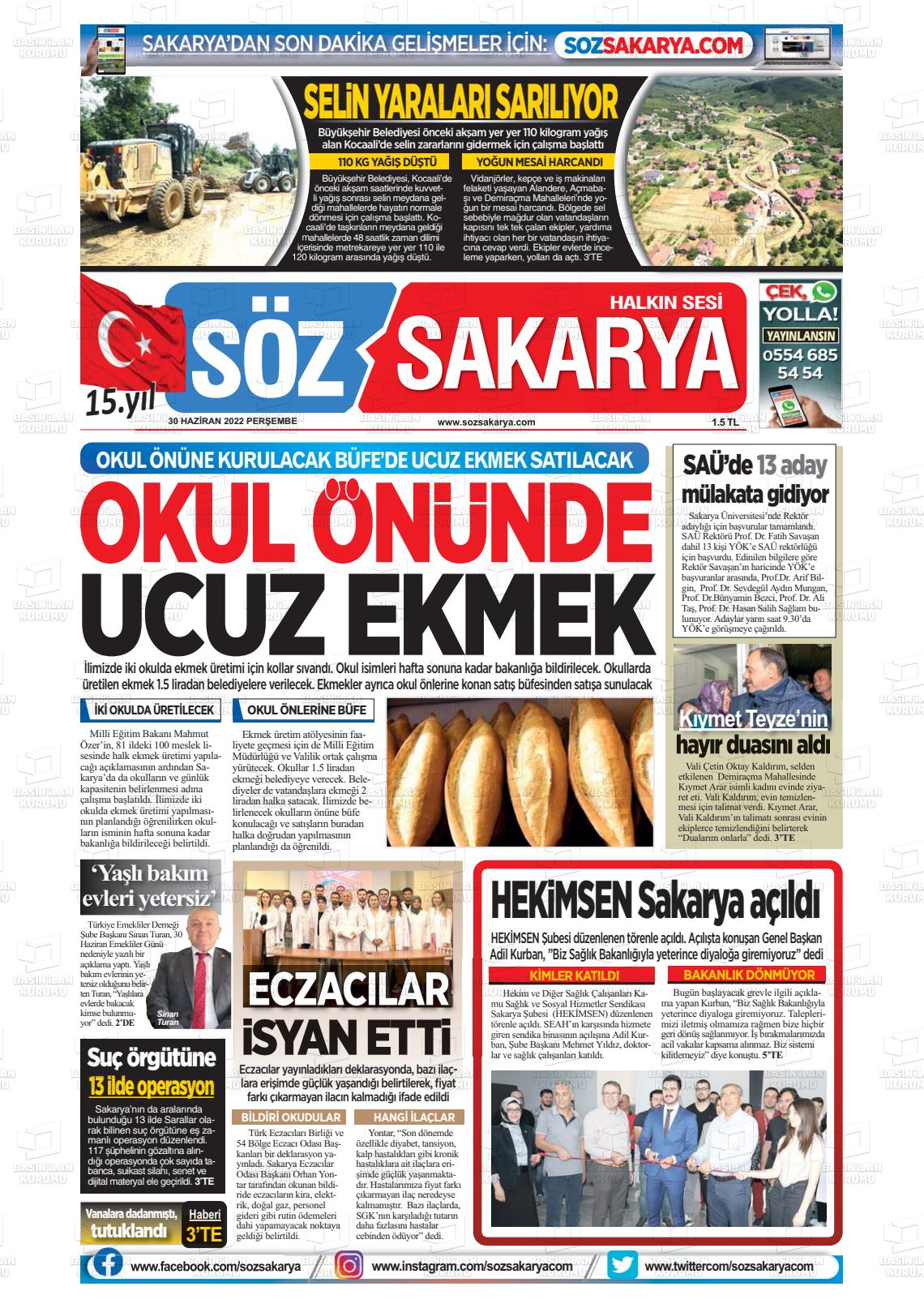 02 Temmuz 2022 Sakarya Halk Gazete Manşeti