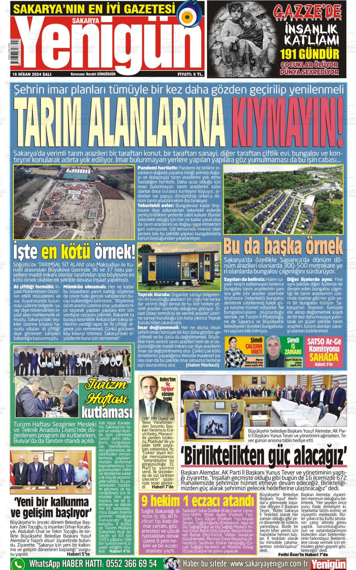 18 Nisan 2024 Sakarya Yenigün Gazete Manşeti
