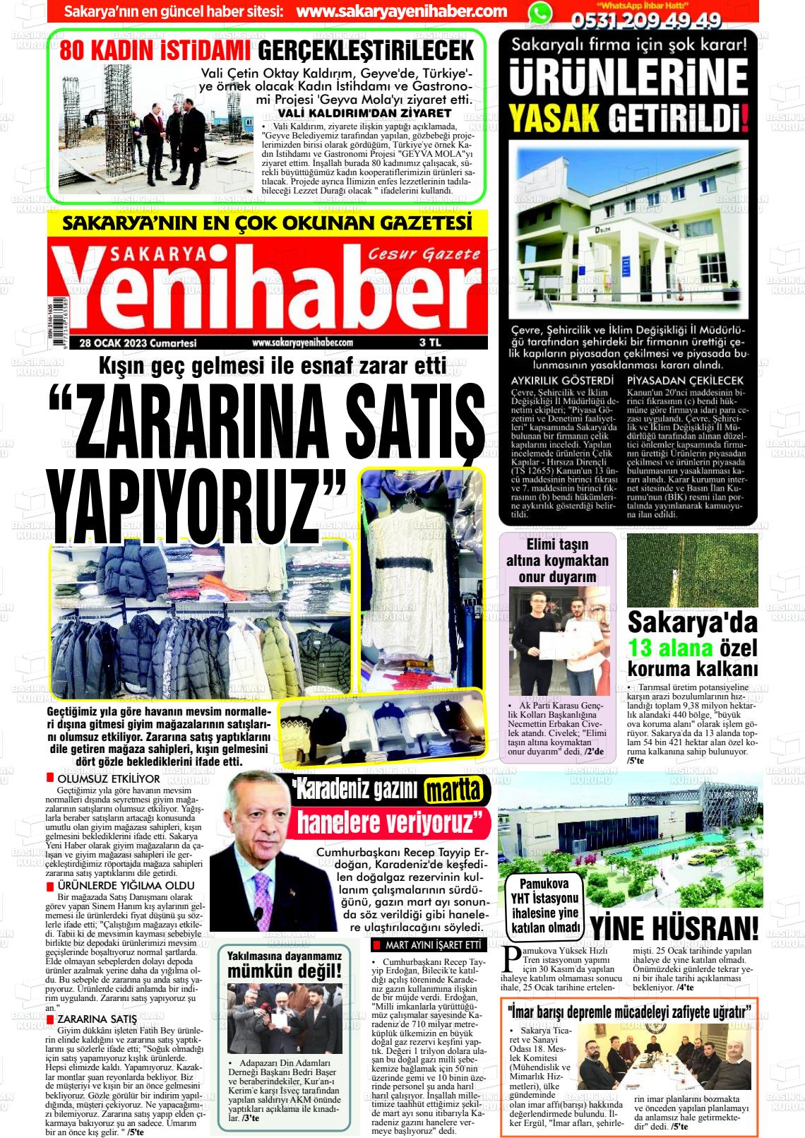 28 Ocak 2023 Sakarya Yeni Haber Gazete Manşeti