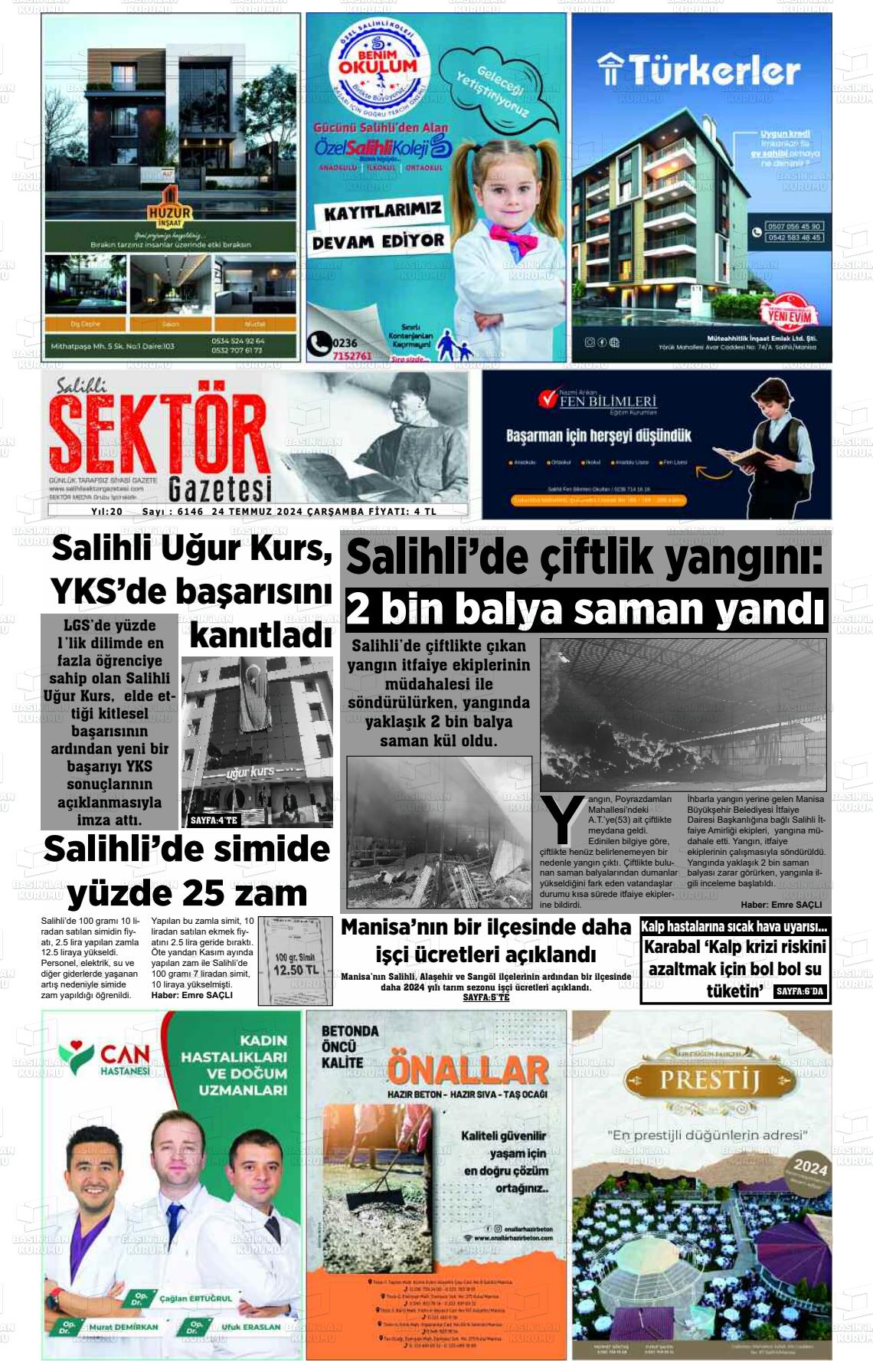 24 Temmuz 2024 Salihli Sektör Gazete Manşeti