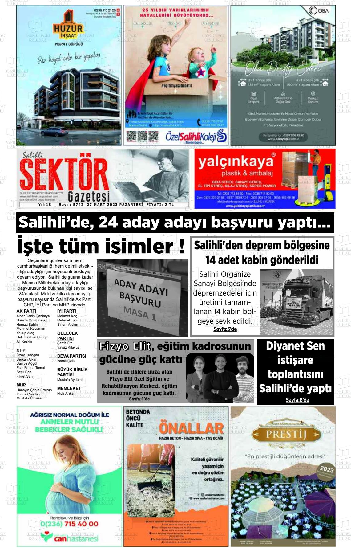 27 Mart 2023 Salihli Sektör Gazete Manşeti