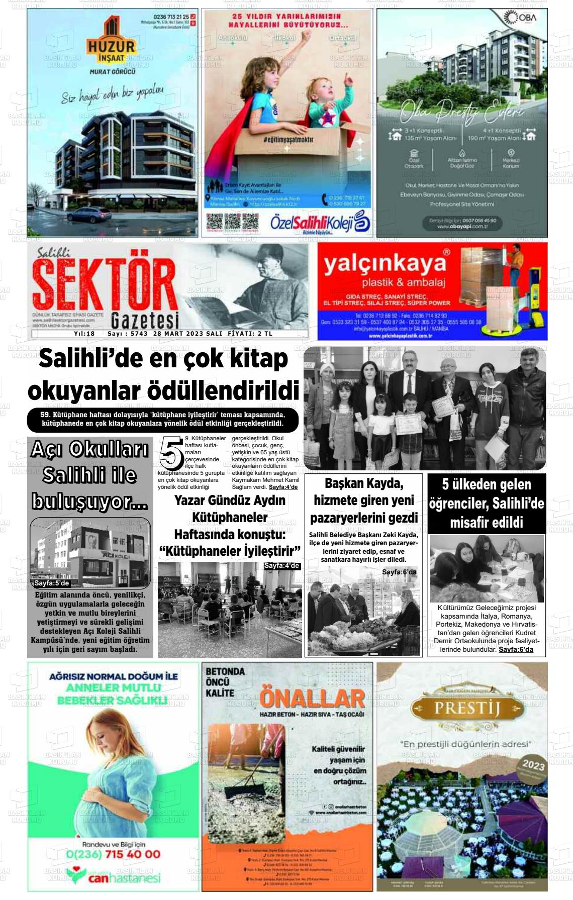 28 Mart 2023 Salihli Sektör Gazete Manşeti