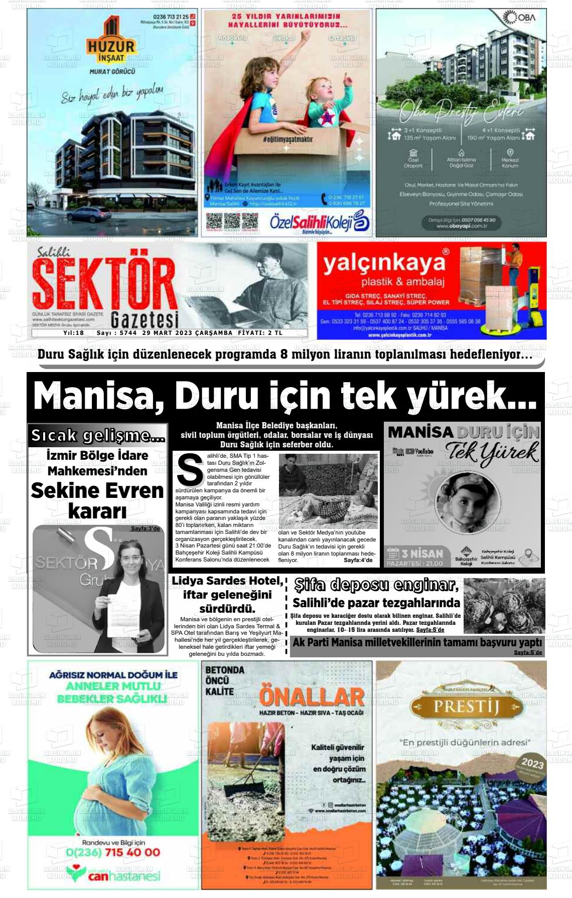 29 Mart 2023 Salihli Sektör Gazete Manşeti