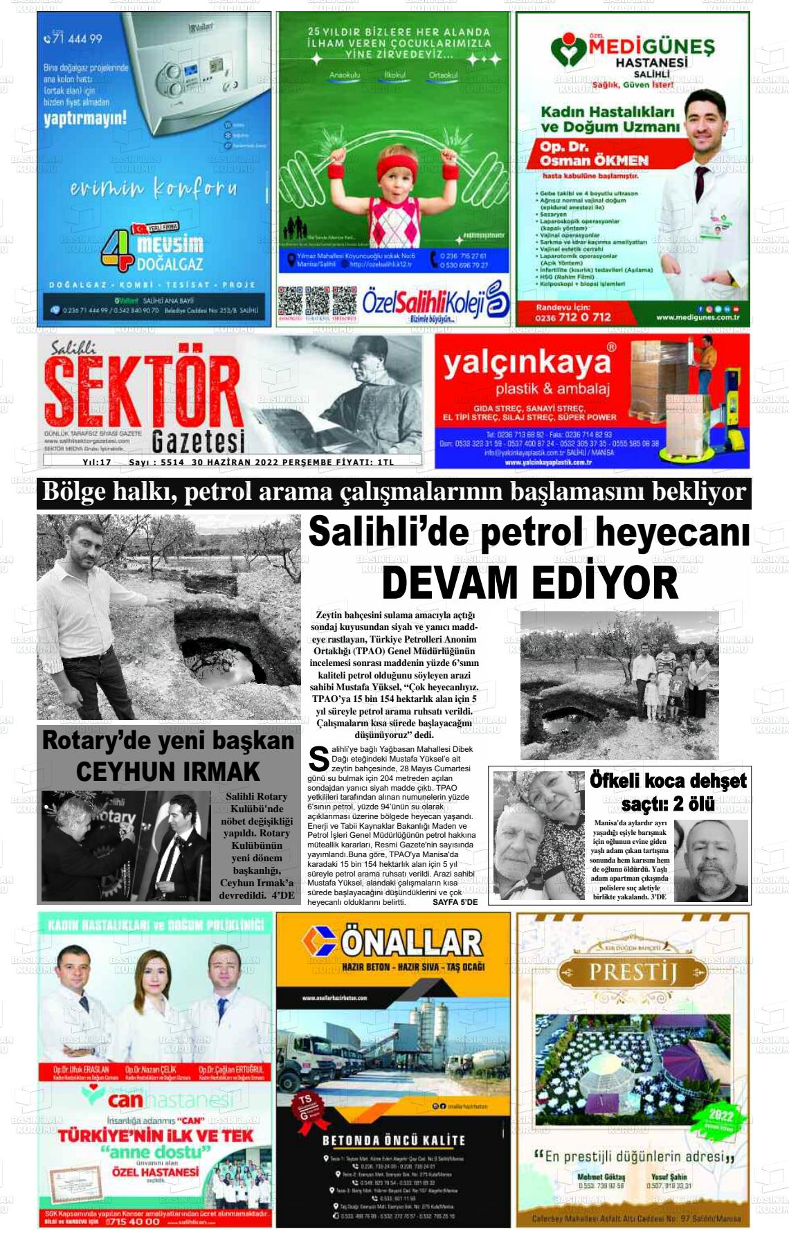 02 Temmuz 2022 Salihli Sektör Gazete Manşeti