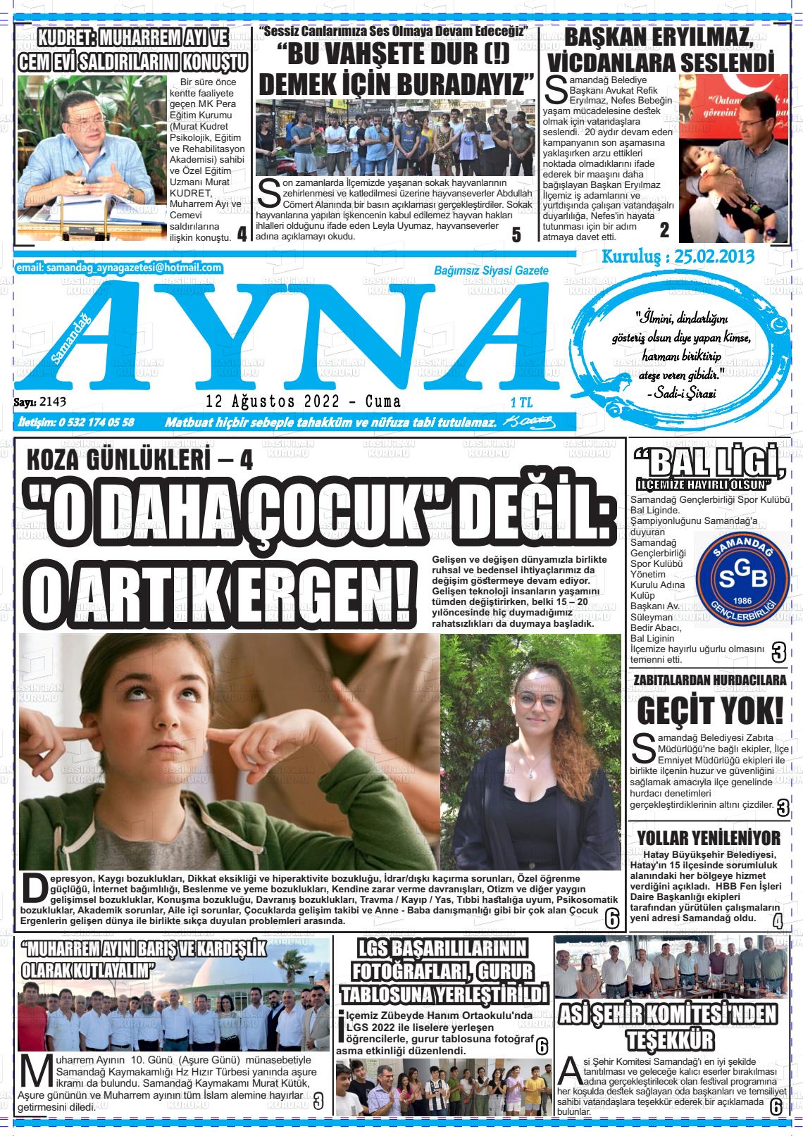 12 Ağustos 2022 Samandağ Ayna Gazete Manşeti