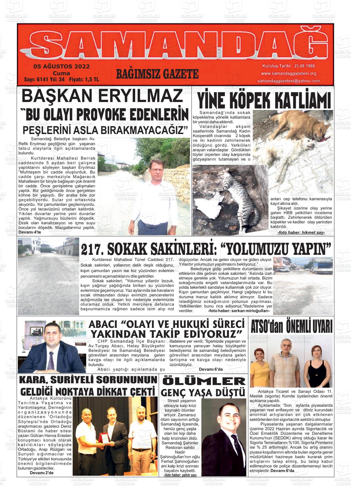 05 Ağustos 2022 Samandağ Gazete Manşeti
