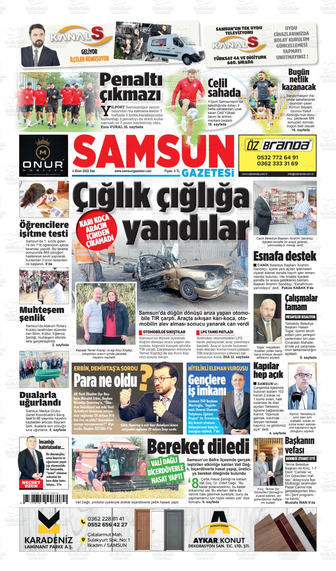 04 Ekim 2022 Samsun Gazete Manşeti