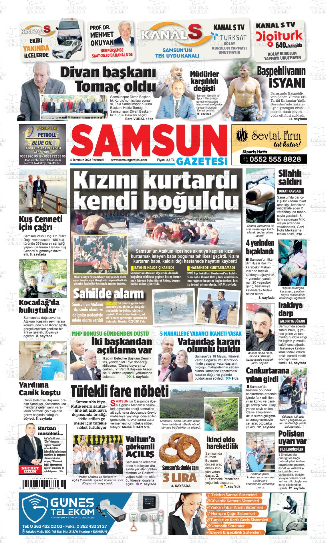 04 Temmuz 2022 Samsun Gazete Manşeti