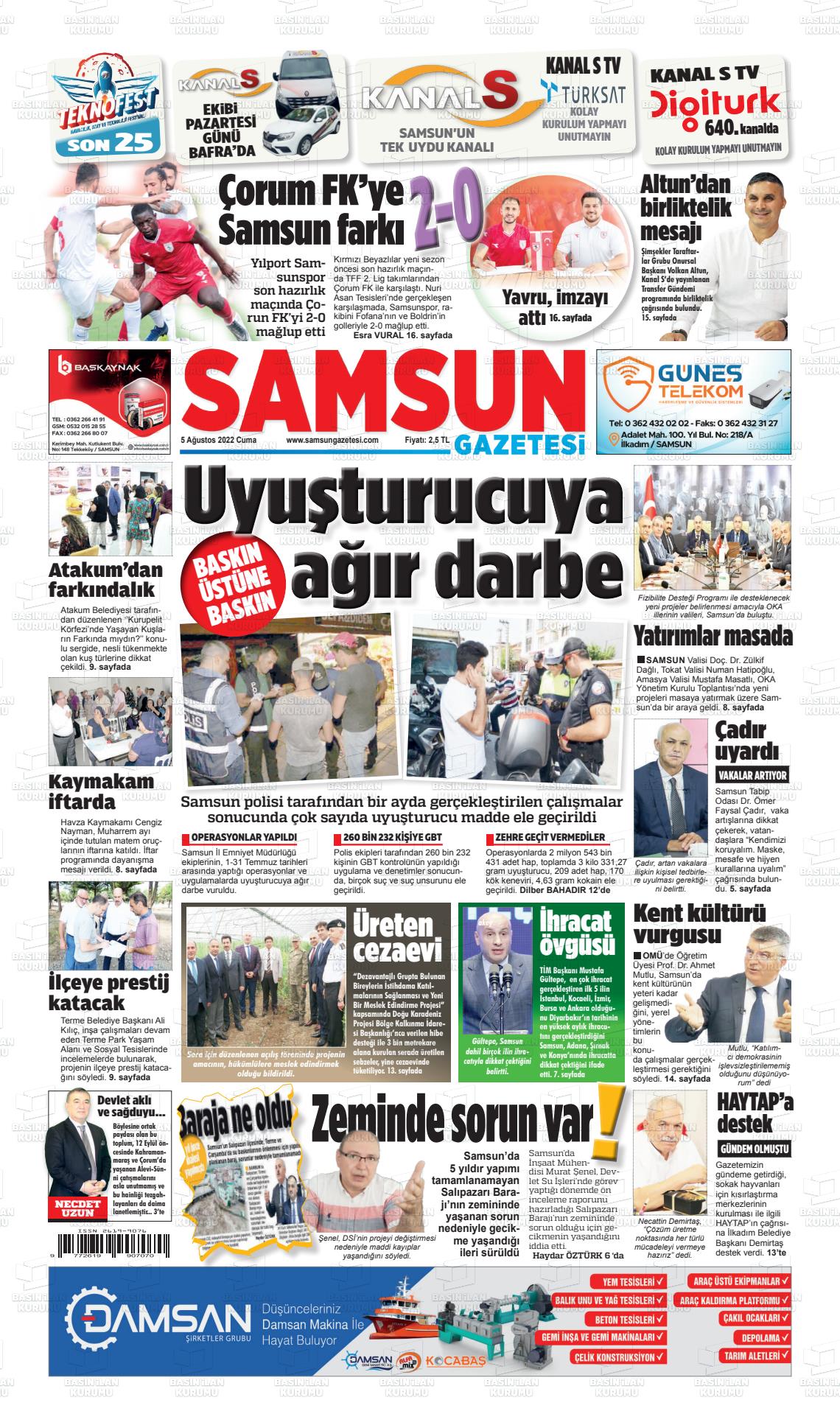 05 Ağustos 2022 Samsun Gazete Manşeti