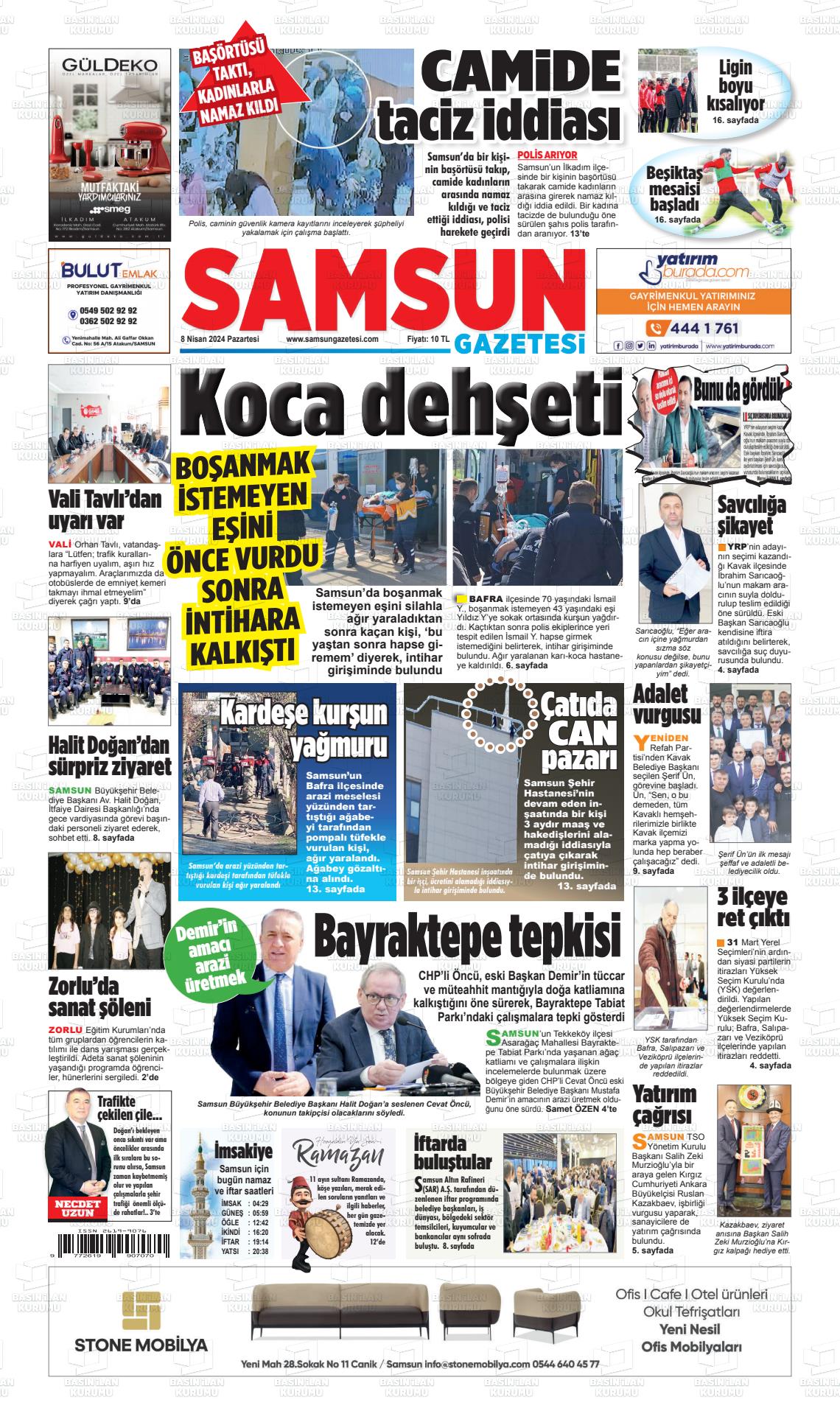 08 Nisan 2024 Samsun Gazete Manşeti