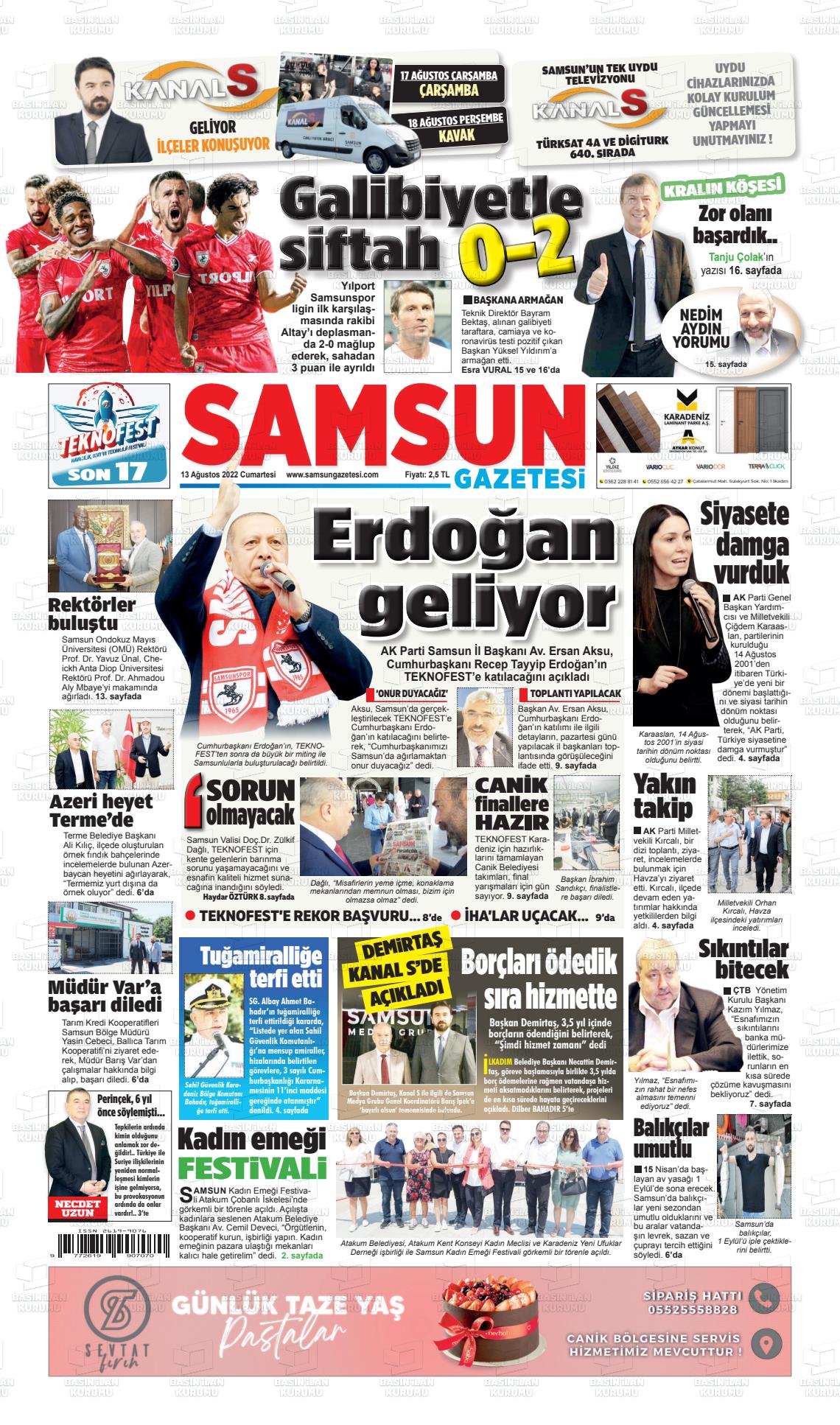 Samsun Gazete Manşeti