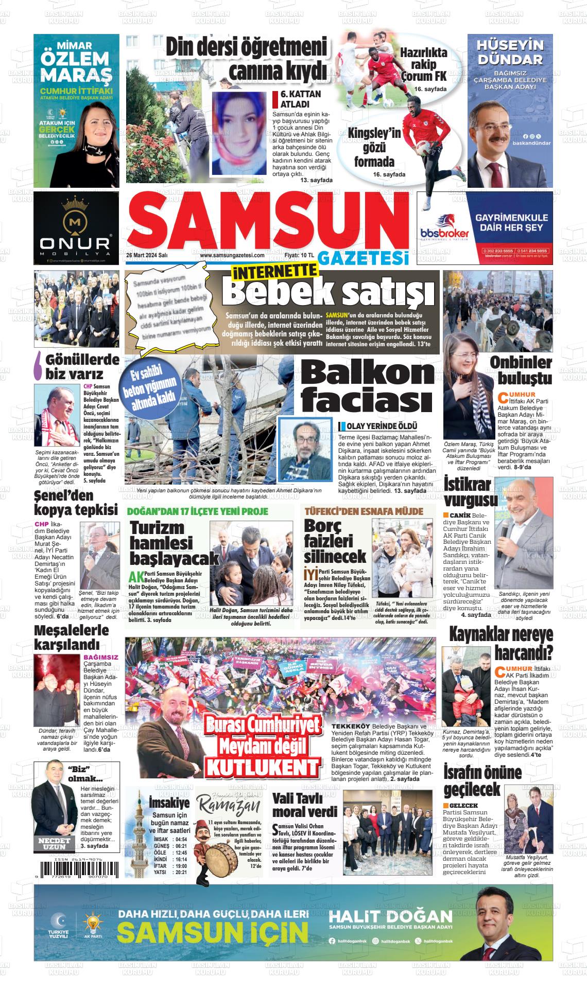 26 Mart 2024 Samsun Gazete Manşeti