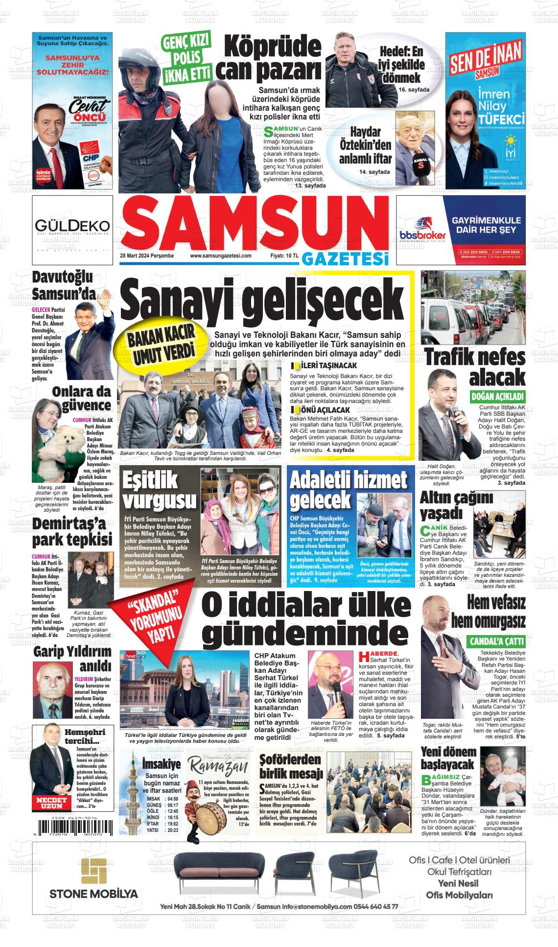 28 Mart 2024 Samsun Gazete Manşeti