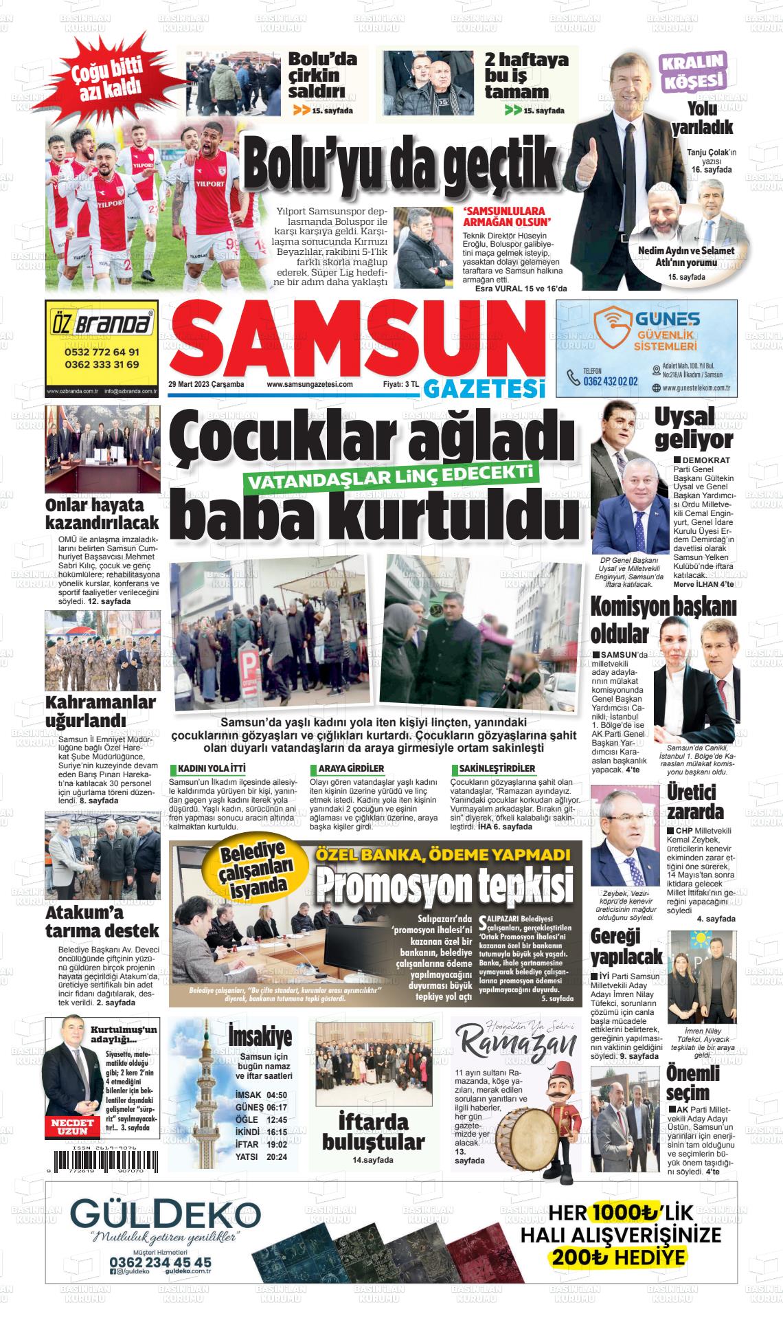 29 Mart 2023 Samsun Gazete Manşeti